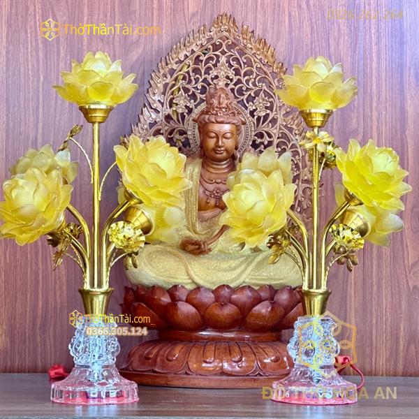 Đèn Thờ Hoa Sen 5 Bông Lưu Ly Thân Pha Lê