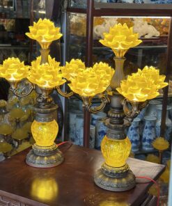 Đèn Thờ Hoa Sen 5 Bông Lưu Ly Tịch Chiếu