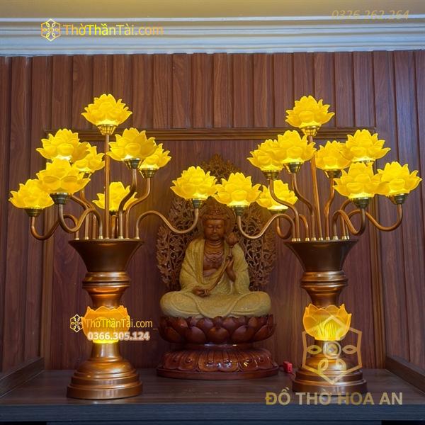 Đèn Thờ Hoa Sen 9 Bông Lưu Ly Thân Hoa Sen