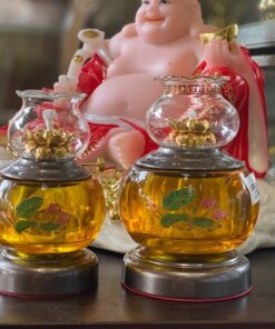 Đèn Dầu Thủy Tinh Vàng Hình Hoa Sen