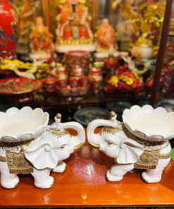 Tượng Voi Dâng Đĩa Quả Màu Trắng