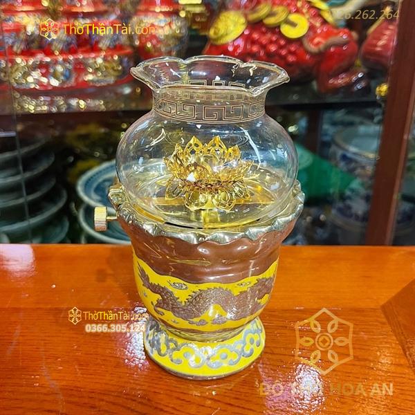 Đèn Dầu Men Vàng Kim Sa