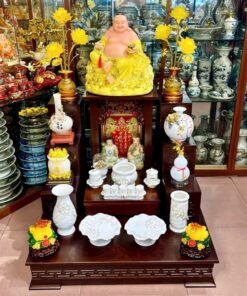 Bộ Đồ Thờ Thần Tài Gỗ Công Nghiệp Sứ Men Trắng