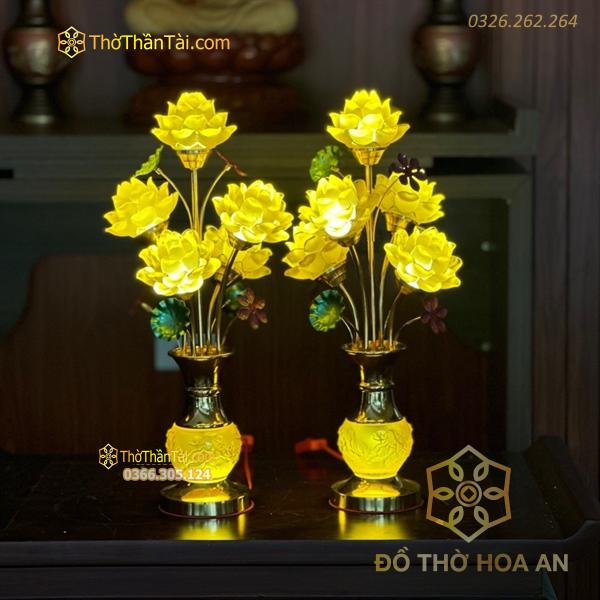 Đèn Thờ Hoa Sen 5 Bông Lưu Ly Thân Lưu Ly V5