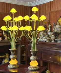 Đèn Thờ Lưu Ly 9 Bông Hoa Sen Cổ Đồng