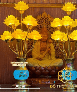 Đèn Thờ Hoa Sen 9 Bông Lưu Ly Thân Ngọc Gấm