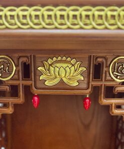 Bàn Thờ Thần Tài Hiện Đại Gỗ Sồi Triện Sen Dát Vàng Màu Hương