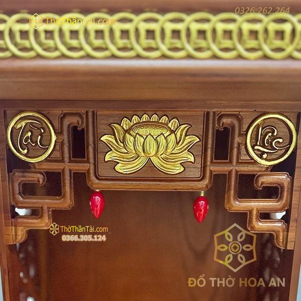 Bàn Thờ Thần Tài Hiện Đại Gỗ Sồi Triện Sen Dát Vàng Màu Hương