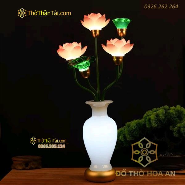 Đèn Thờ Hoa Sen 5 Bông Lưu Ly Thân Ngọc Trắng Đài Loan