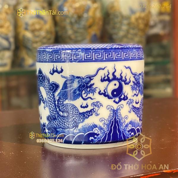 Bát Hương Rồng Chầu Nguyệt Men Lam