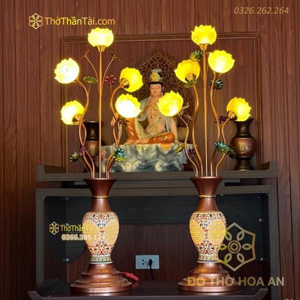 Đèn Thờ Hoa Sen 5 Bông Lưu Ly Thân Sứ Đuôi Cá