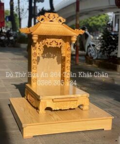 Bàn Thờ Thần Tài Mái Chùa Gỗ Xoan Màu Vàng