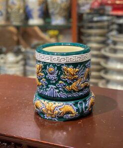 Bát Hương Men Xanh Lục Bảo Đắp Nổi