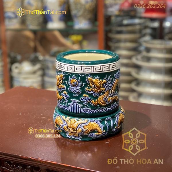 Bát Hương Men Xanh Lục Bảo Đắp Nổi