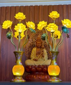 Đèn Thờ Hoa Sen 5 Bông Lưu Ly Đào Vàng