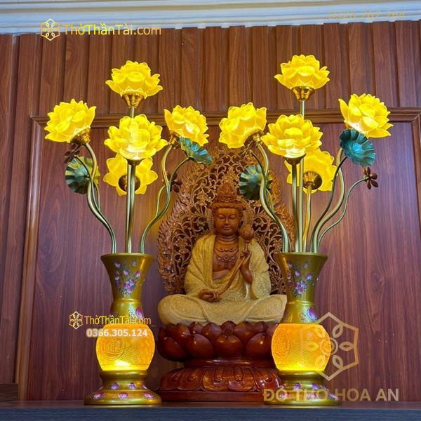 Đèn Thờ Hoa Sen 5 Bông Lưu Ly Đào Vàng