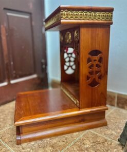 Bàn Thờ Thần Tài Hiện Đại Gỗ Sồi Triện Sen Dát Vàng Màu Hương