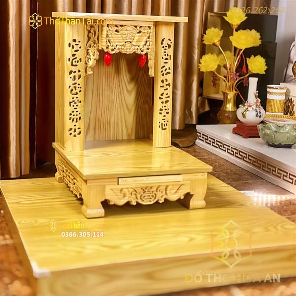 Bộ Bàn Thờ Thần Tài Gỗ Xoan Sứ Men Lam Bát Tràng