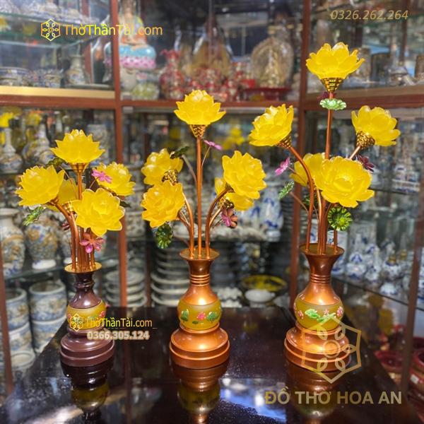 Đèn Thờ Hoa Sen 5 Bông Lưu Ly Thân Ngọc