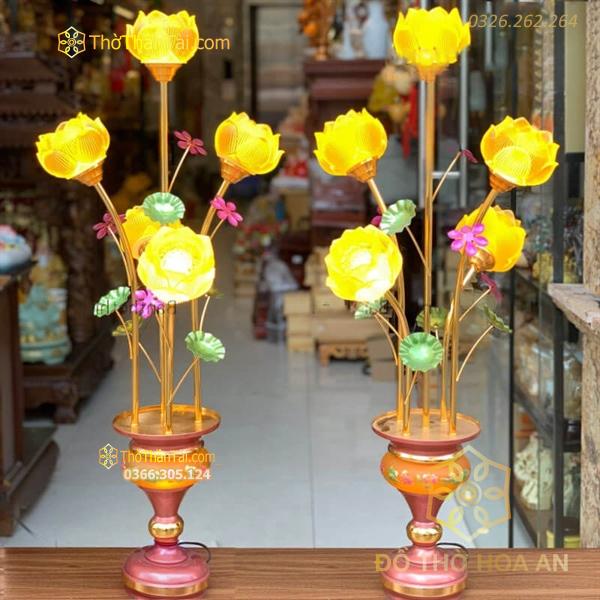 Đèn Thờ Hoa Sen 5 Bông Lưu Ly Thân Ngọc S600