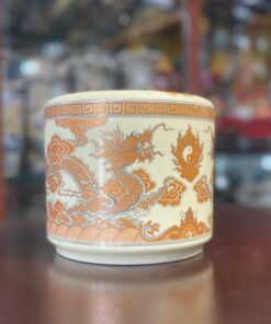 Bát Hương Song Long Chầu Nguyệt Men Vàng Ngà