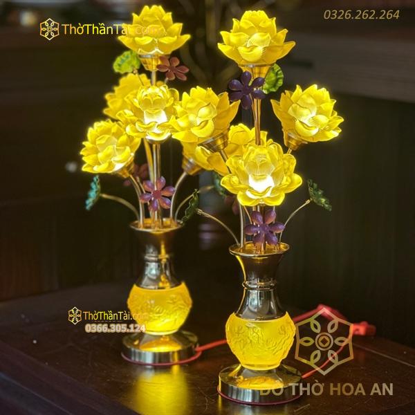 Đèn Thờ Hoa Sen 5 Bông Lưu Ly Thân Lưu Ly V5