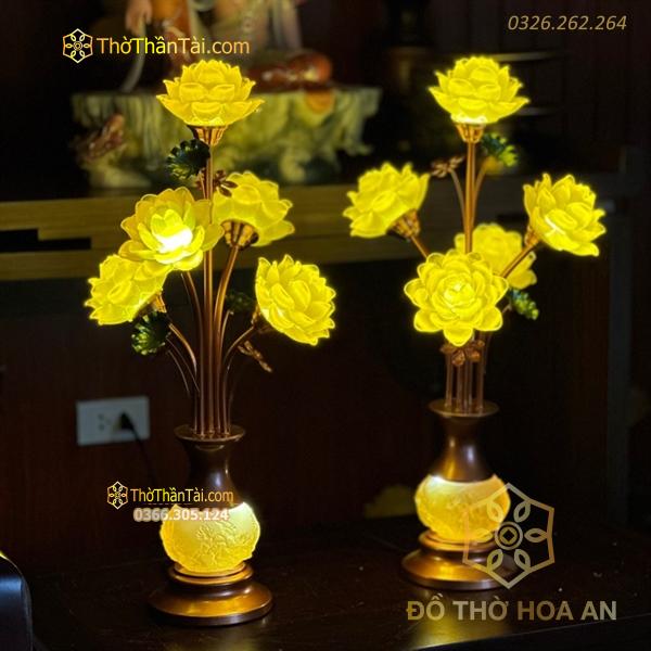 Đèn Thờ Hoa Sen 5 Bông Thân Ngọc Nổi