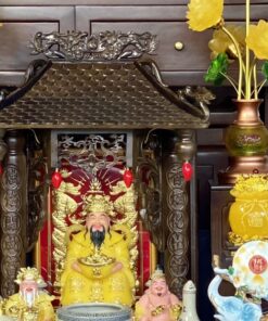 Bộ Ban Thờ Thần Tài Gỗ Gụ Một Mái Chùa Kết Hợp Sứ Men Rạn Vẽ