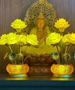 Đèn Thờ Hoa Sen 5 Bông Lưu Ly Đài Sen
