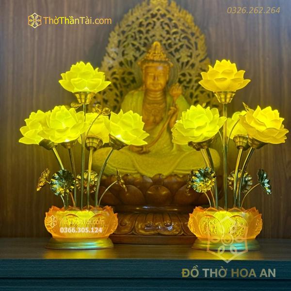 Đèn Thờ Hoa Sen 5 Bông Lưu Ly Đài Sen