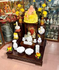 Bộ Đồ Thờ Thần Tài Gỗ Công Nghiệp Sứ Men Trắng