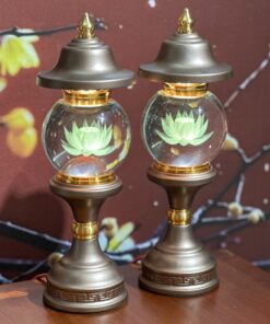 Đèn Thờ 1 Bông Chóp Cầu Hoa Sen Thân Nâu