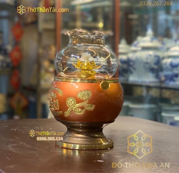 Đèn Dầu Đồng Nâu Khắc Chứ Nổi Đài Loan