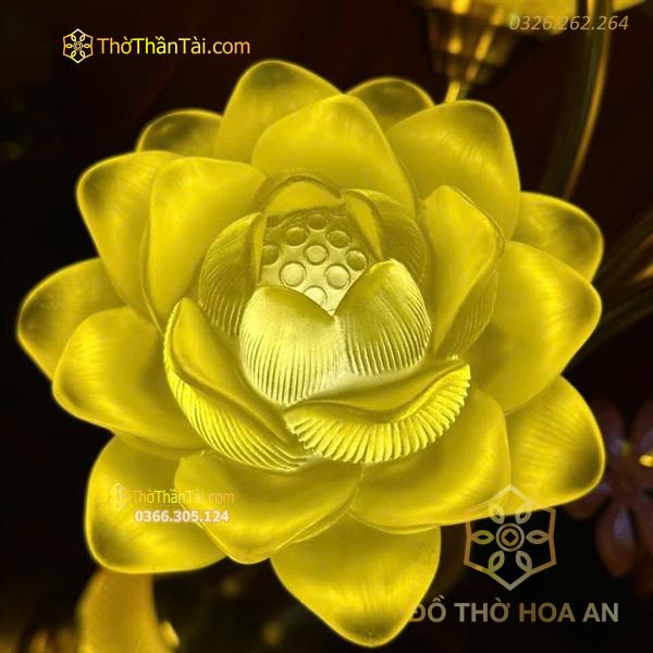 Đèn Thờ Hoa Sen 7 Bông Lưu Ly Gấm Vàng