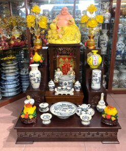 Bộ Đồ Thờ Thần Tài Gỗ Công Nghiệp Sứ Men Rạn Vẽ