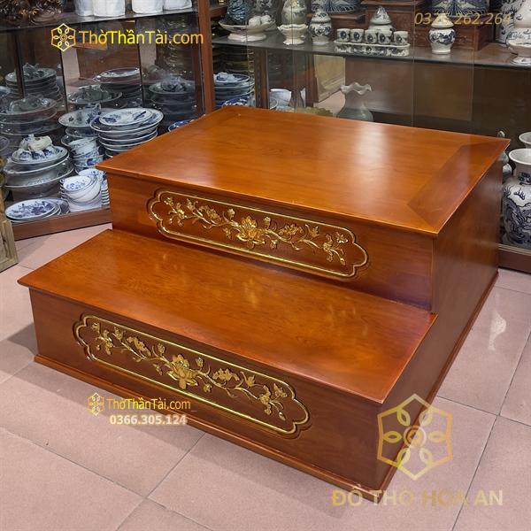 Kệ Kê Nhị Cấp/ 2 Cấp Ban Thờ Gỗ Xoan Màu Hương Dát Vàng