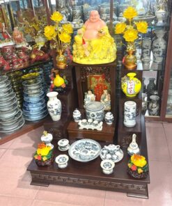 Bộ Đồ Thờ Thần Tài Gỗ Công Nghiệp Sứ Men Rạn Vẽ