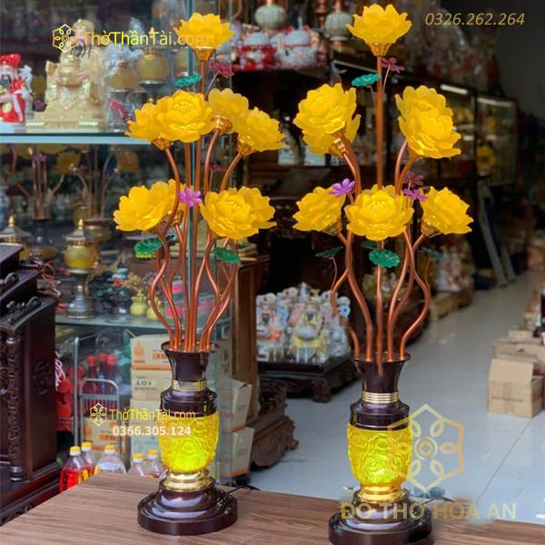 Đèn Thờ Hoa Sen 9 Bông Lưu Ly Thân Ngọc A11