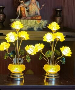 Đèn Thờ Hoa Sen 5 Bông Lưu Ly Thân Lưu Ly Bát Sen