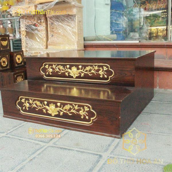 Kệ Kê Nhị Cấp/ 2 Cấp Ban Thờ Gỗ Xoan Vân Màu Óc Chó Dát Vàng