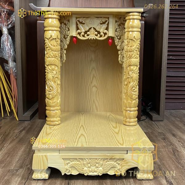Bàn Thờ Thần Tài Gỗ Xoan Mái Bằng Cột Rồng Màu Vàng