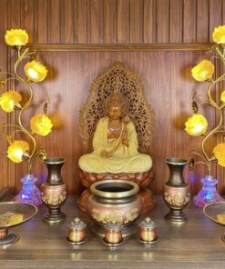 Đèn Thờ Hoa Sen 3 Bông Lưu Ly Thân Cong Pha Lê