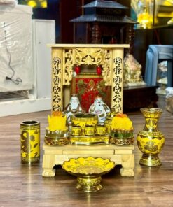 Bộ Ban Thờ Thần Tài Gỗ Xoan Sứ Kim Sa Vàng