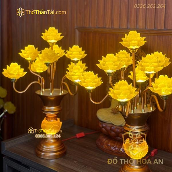 Đèn Thờ Hoa Sen 9 Bông Lưu Ly Thân Hoa Sen