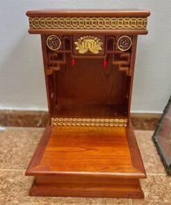 Bàn Thờ Thần Tài Hiện Đại Gỗ Sồi Triện Sen Dát Vàng Màu Hương