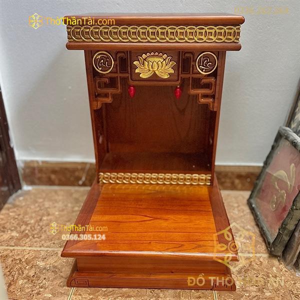 Bàn Thờ Thần Tài Hiện Đại Gỗ Sồi Triện Sen Dát Vàng Màu Hương
