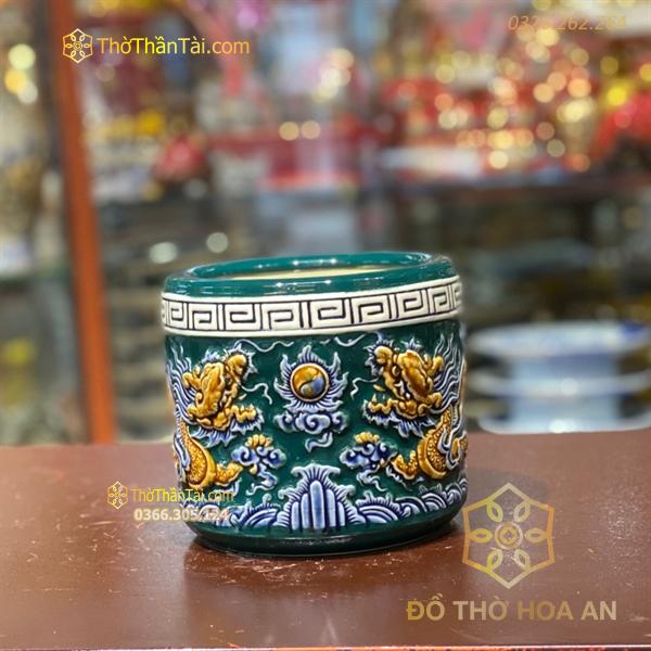Bát Hương Men Xanh Lục Bảo Đắp Nổi