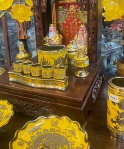 Bộ Đồ Thờ Thần Tài Gỗ Xoan Mái Chùa Sứ Vàng Kim Sa