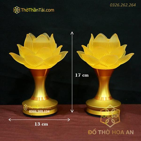 Đèn Thờ Hoa Sen 1 Bông Thân Đồng Chạy Pin
