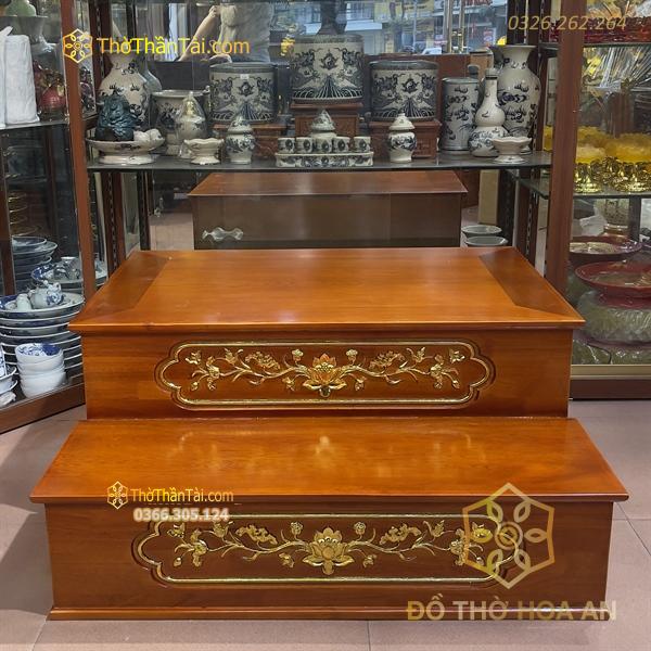 Kệ Kê Nhị Cấp/ 2 Cấp Ban Thờ Gỗ Xoan Màu Hương Dát Vàng